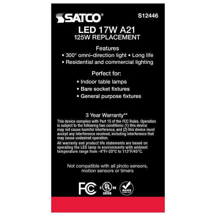 SATCO/NUVO 17W A21 LED Frost Finish Medium Base 5000K 120V (S12446)