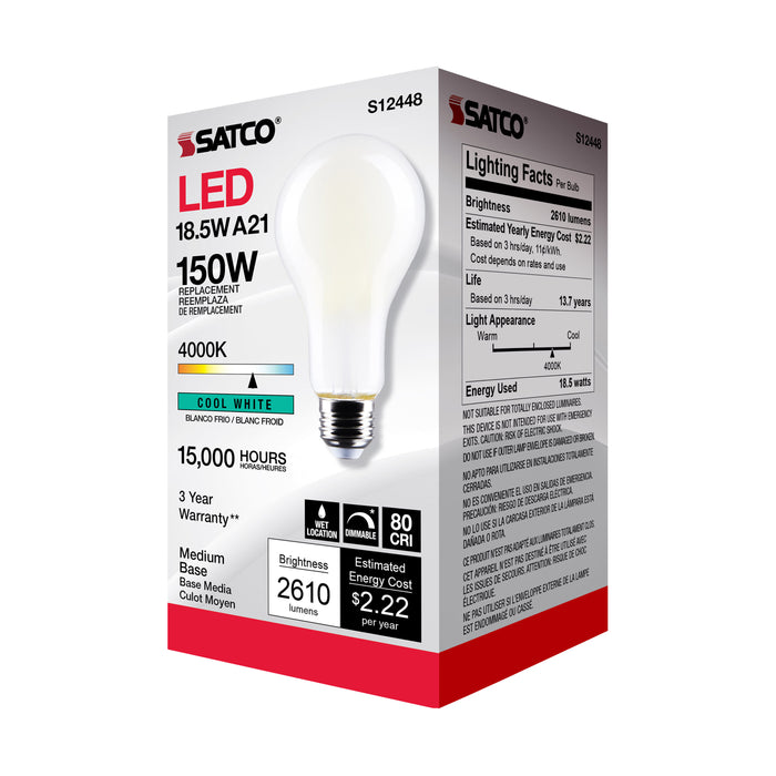 SATCO/NUVO 18.5W A21 LED Frost Finish Medium Base 4000K 120V (S12448)