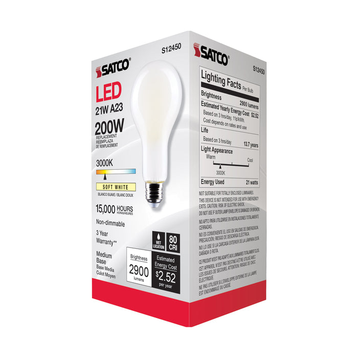 SATCO/NUVO 21W A23 LED Frost Finish Medium Base 3000K 120V (S12450)