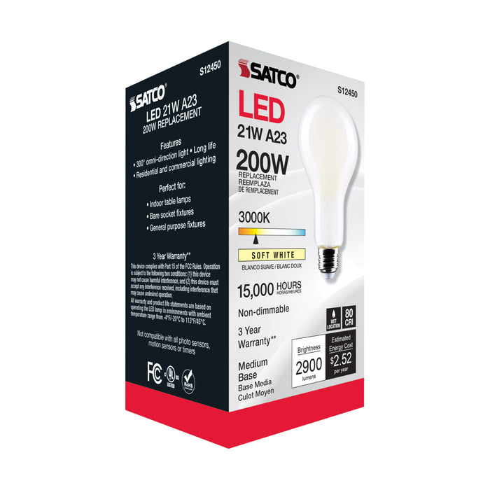 SATCO/NUVO 21W A23 LED Frost Finish Medium Base 3000K 120V (S12450)