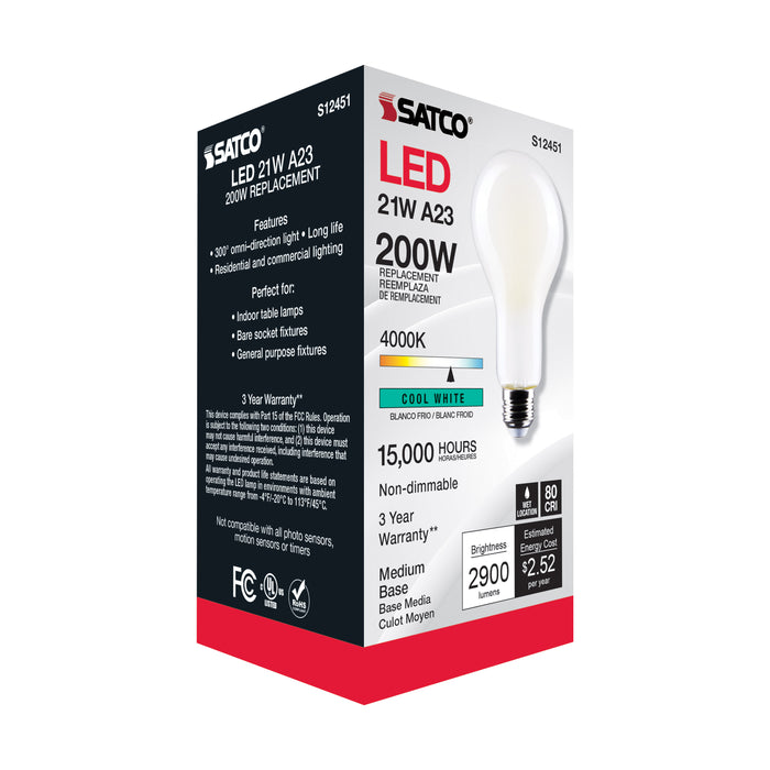 SATCO/NUVO 21W A23 LED Frost Finish Medium Base 4000K 120V (S12451)