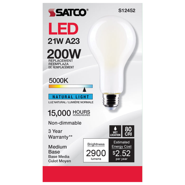 SATCO/NUVO 21W A23 LED Frost Finish Medium Base 5000K 120V (S12452)