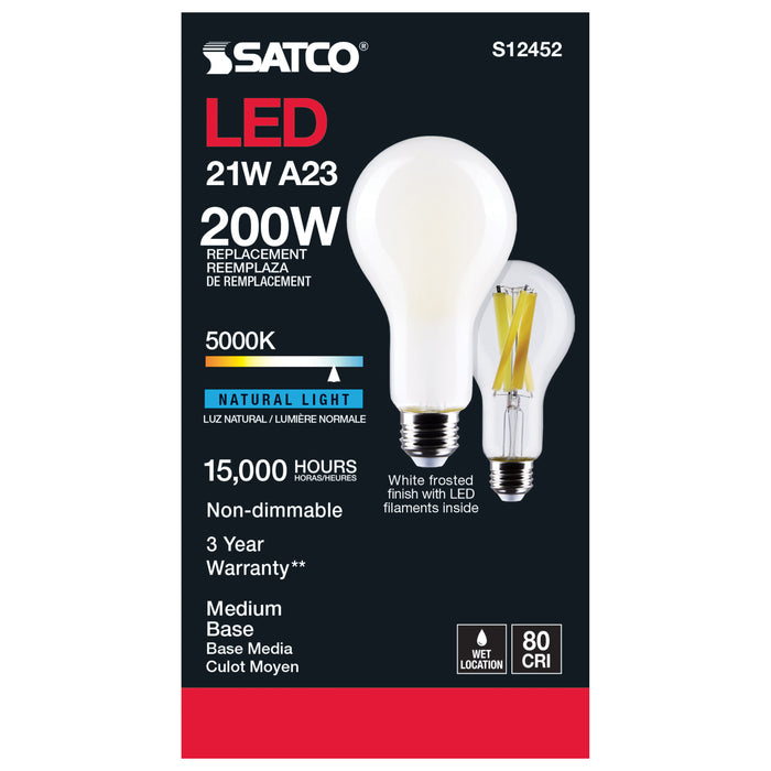 SATCO/NUVO 21W A23 LED Frost Finish Medium Base 5000K 120V (S12452)