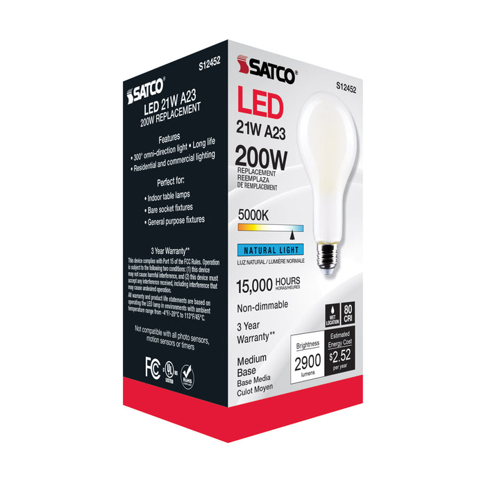 SATCO/NUVO 21W A23 LED Frost Finish Medium Base 5000K 120V (S12452)