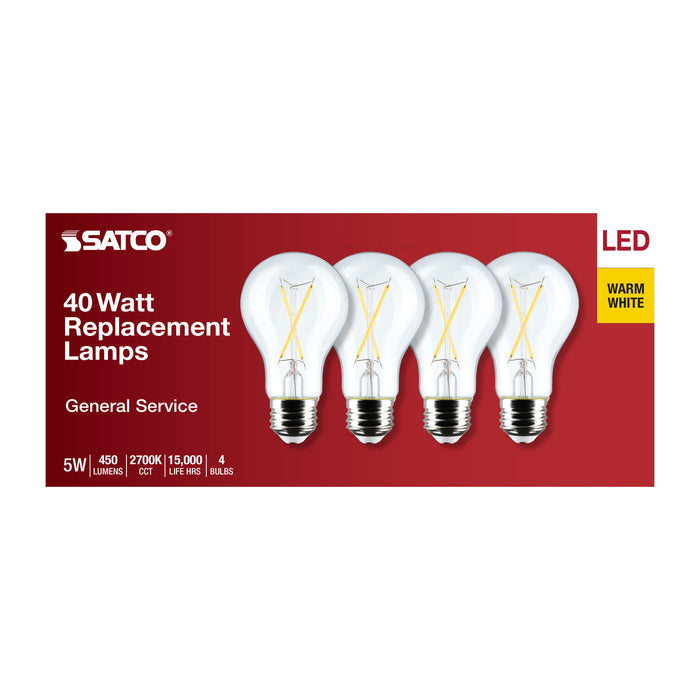SATCO/NUVO 5W A19 LED Clear 2700K Medium E26 Base 120V 4-Pack (S12460)