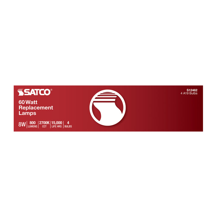 SATCO/NUVO 8W A19 LED Clear 2700K Medium Base 120V 4-Pack (S12462)