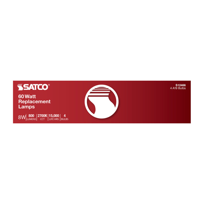SATCO/NUVO 8W A19 LED Warm White 2700K Medium Base 120V 4-Pack (S12466)