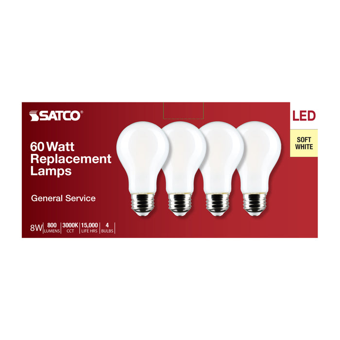 SATCO/NUVO 8W A19 LED Soft White 3000K Medium Base 120V 4-Pack (S12467)
