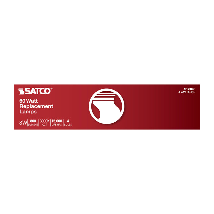 SATCO/NUVO 8W A19 LED Soft White 3000K Medium Base 120V 4-Pack (S12467)