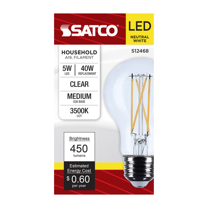 SATCO/NUVO 5W A19 LED Medium E26 Base Clear 3500K 120V (S12468)