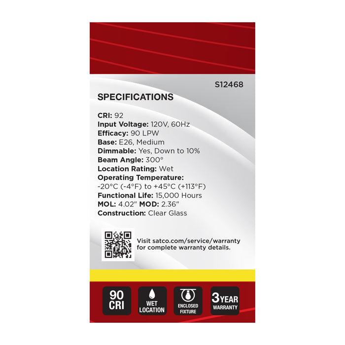 SATCO/NUVO 5W A19 LED Medium E26 Base Clear 3500K 120V (S12468)