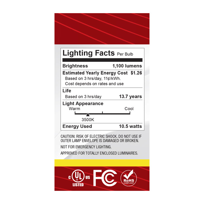 SATCO/NUVO 10.5W A19 LED Medium E26 Base Clear 3500K 120V (S12469)