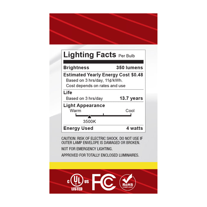 SATCO/NUVO 4W G16.5 LED Candelabra E12 Base Clear 3500K 120V (S12472)