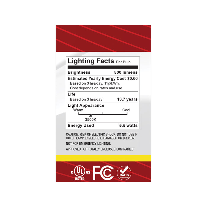 SATCO/NUVO 5.5W G16.5 LED Candelabra E12 Base Clear 3500K 120V (S12477)
