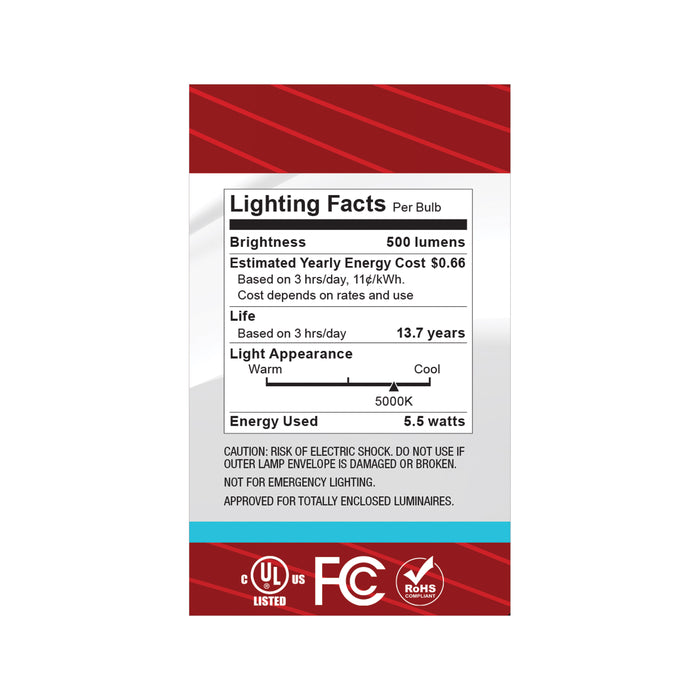 SATCO/NUVO 5.5W G16.5 LED Candelabra E12 Base Clear 5000K 120V (S12478)