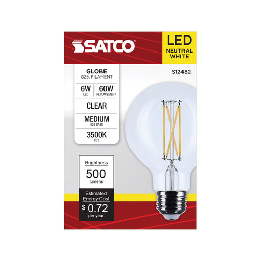 SATCO/NUVO 6W G25 LED Medium E26 Base Clear 3500K 120V (S12482)