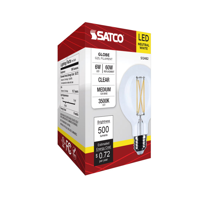 SATCO/NUVO 6W G25 LED Medium E26 Base Clear 3500K 120V (S12482)