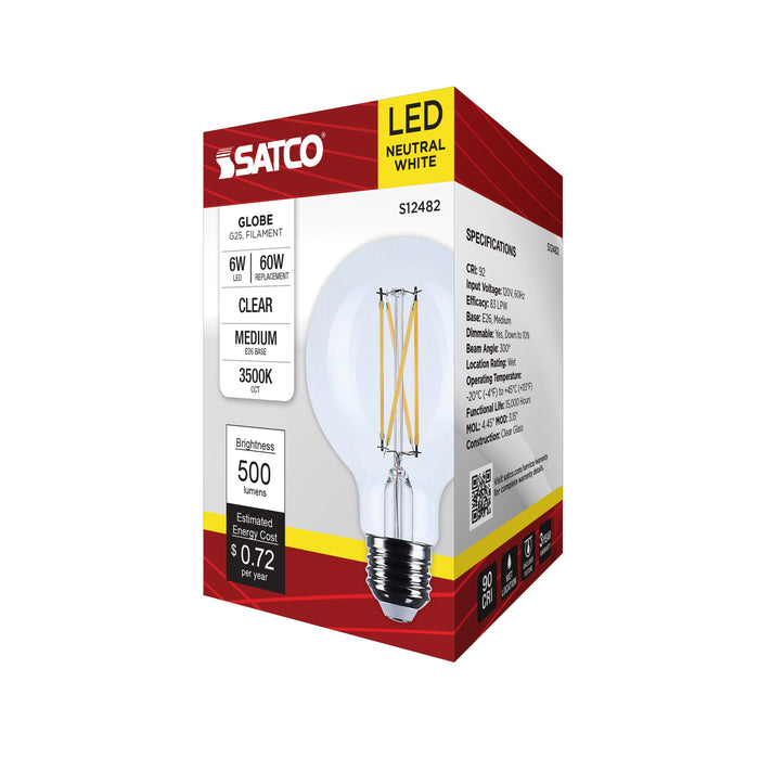 SATCO/NUVO 6W G25 LED Medium E26 Base Clear 3500K 120V (S12482)