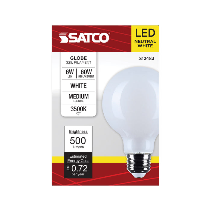 SATCO/NUVO 6W G25 LED Medium E26 Base White Finish 3500K 120V (S12483)