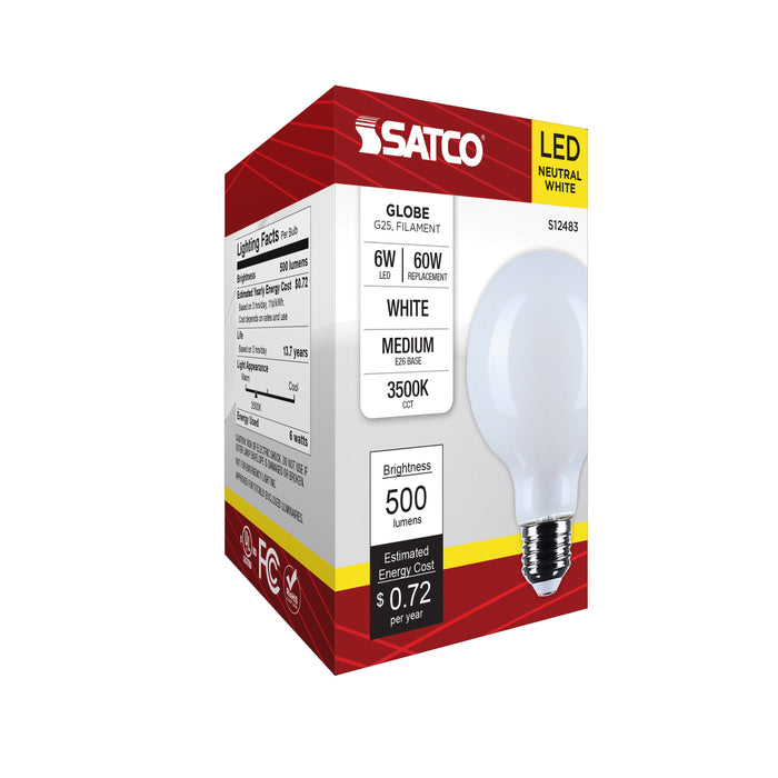 SATCO/NUVO 6W G25 LED Medium E26 Base White Finish 3500K 120V (S12483)