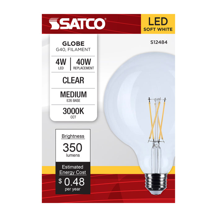 SATCO/NUVO 4W G40 LED Medium E26 Base Clear 3000K 120V (S12484)