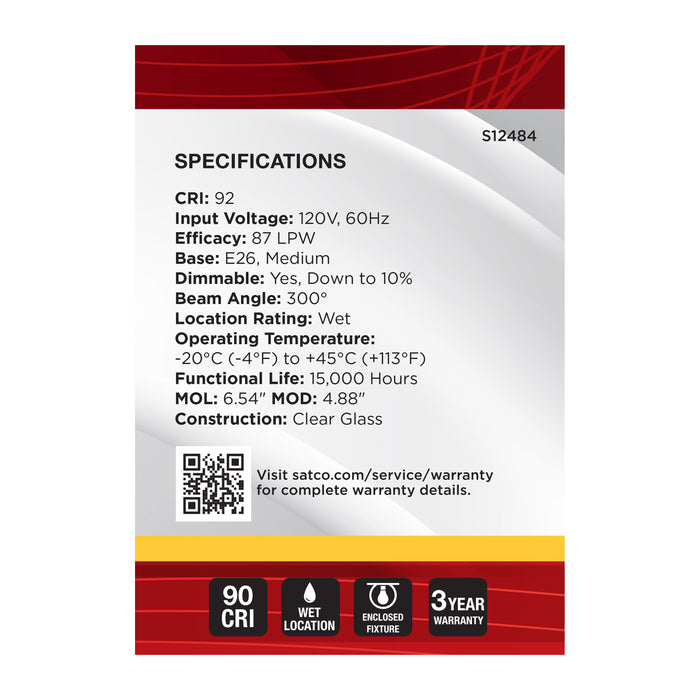 SATCO/NUVO 4W G40 LED Medium E26 Base Clear 3000K 120V (S12484)