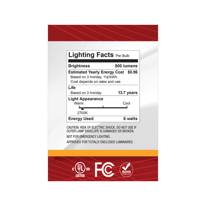 SATCO/NUVO 8W G40 LED Medium E26 Base Clear 2700K 120V (S12487)