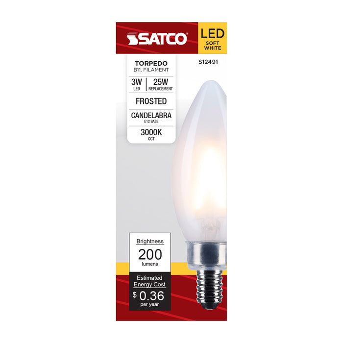 SATCO/NUVO 3W B11 LED Candelabra E12 Base Frost Finish 3000K 120V (S12491)