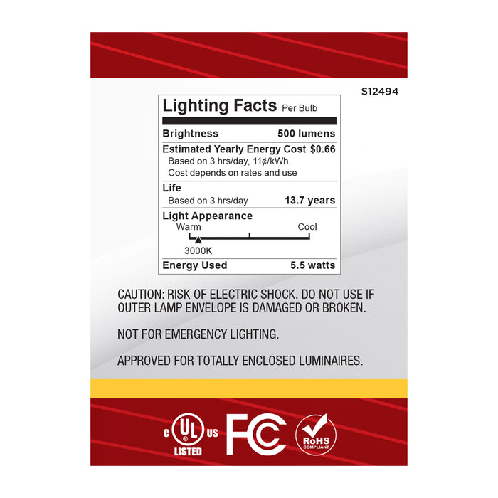 SATCO/NUVO 5.5W B11 LED Candelabra E12 Base Clear 3000K 120V 10-Pack (S12494)