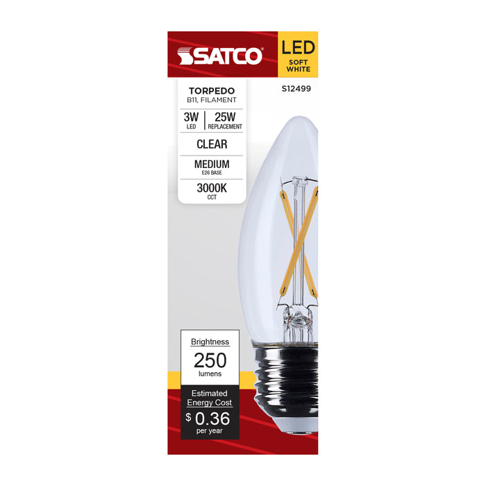 SATCO/NUVO 3W B11 LED Medium E26 Base Clear 3000K 120V (S12499)
