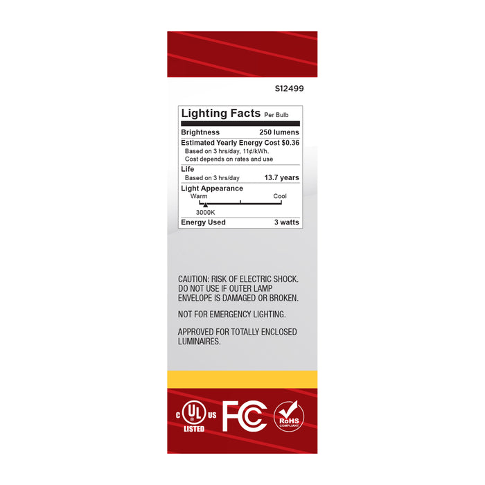 SATCO/NUVO 3W B11 LED Medium E26 Base Clear 3000K 120V (S12499)