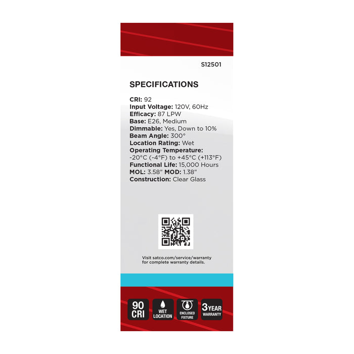 SATCO/NUVO 4W B11 LED Medium E26 Base Clear 5000K 120V (S12501)