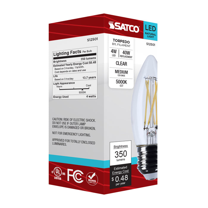 SATCO/NUVO 4W B11 LED Medium E26 Base Clear 5000K 120V (S12501)