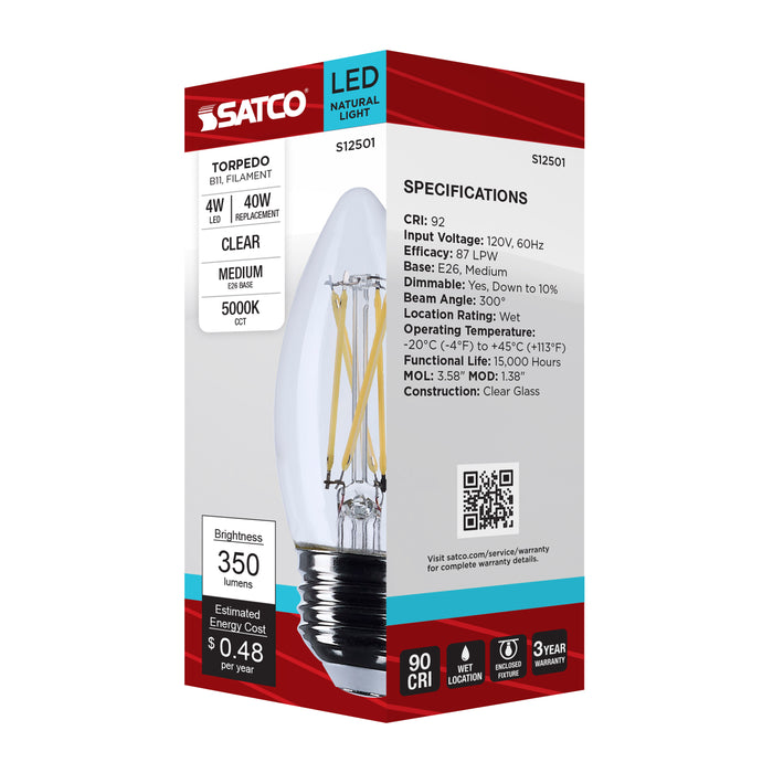 SATCO/NUVO 4W B11 LED Medium E26 Base Clear 5000K 120V (S12501)