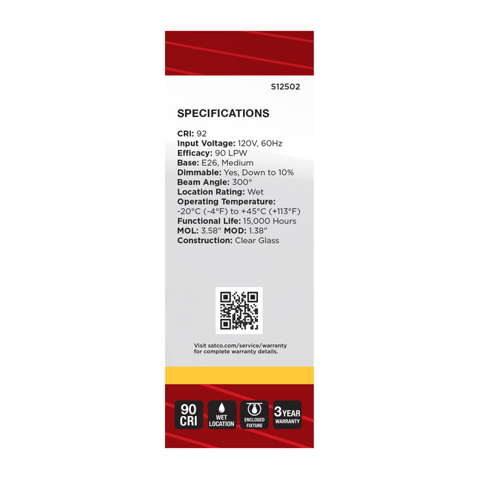 SATCO/NUVO 5.5W B11 LED Medium E26 Base Clear 3000K 120V (S12502)