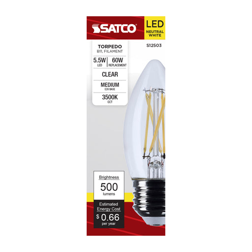 SATCO/NUVO 5.5W B11 LED Medium E26 Base Clear 3500K 120V (S12503)