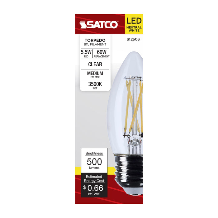 SATCO/NUVO 5.5W B11 LED Medium E26 Base Clear 3500K 120V (S12503)