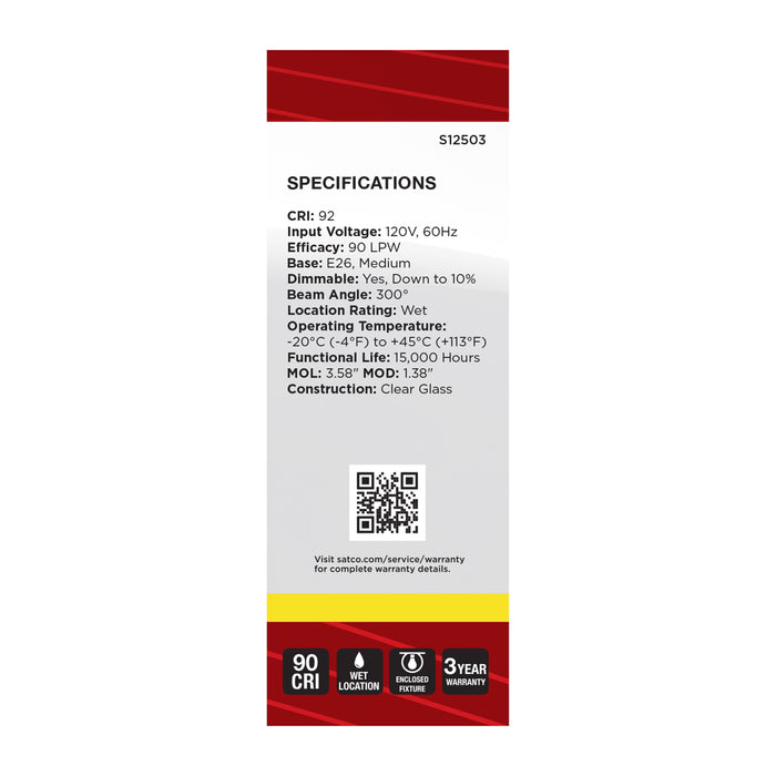 SATCO/NUVO 5.5W B11 LED Medium E26 Base Clear 3500K 120V (S12503)