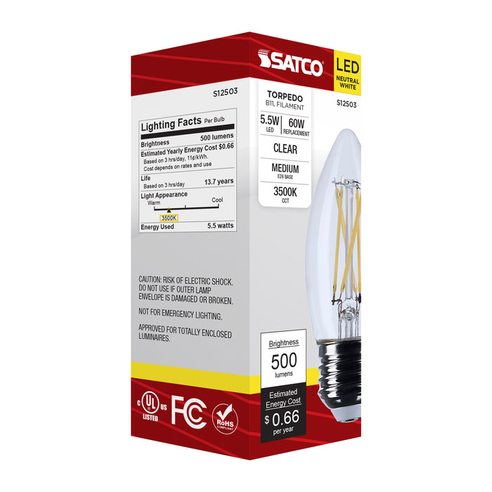 SATCO/NUVO 5.5W B11 LED Medium E26 Base Clear 3500K 120V (S12503)