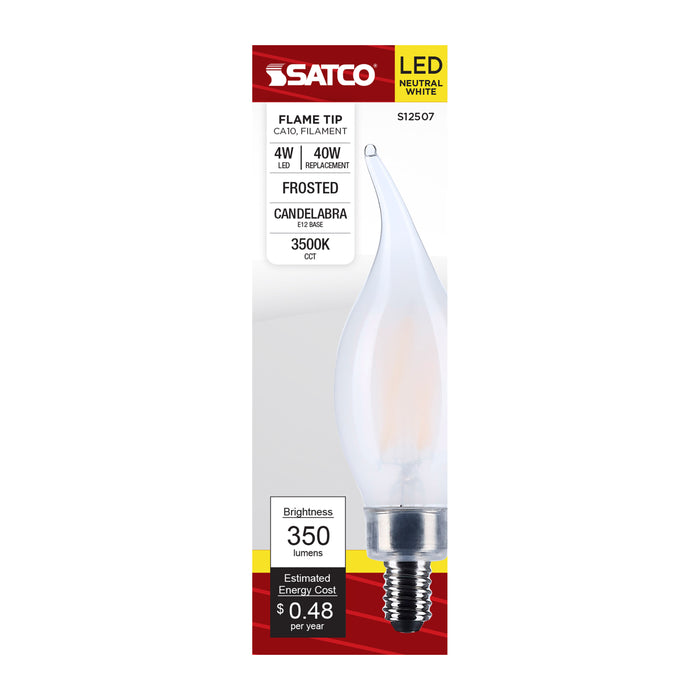 SATCO/NUVO 4W CA10 LED Candelabra E12 Base Frost Finish 3500K 120V (S12507)