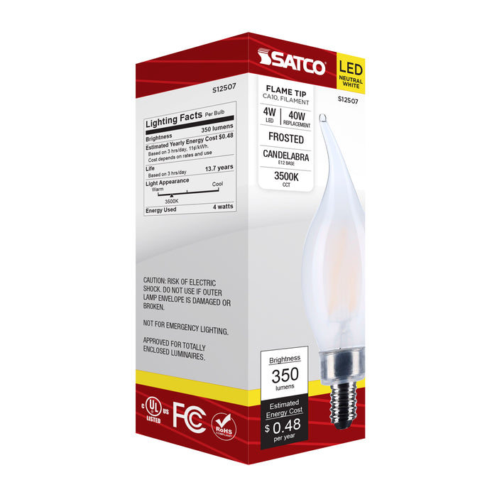 SATCO/NUVO 4W CA10 LED Candelabra E12 Base Frost Finish 3500K 120V (S12507)