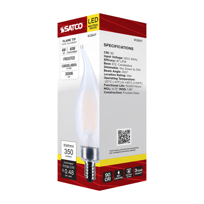 SATCO/NUVO 4W CA10 LED Candelabra E12 Base Frost Finish 3500K 120V (S12507)