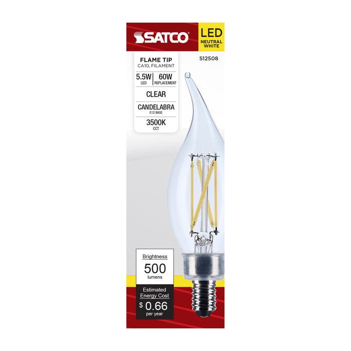 SATCO/NUVO 5.5W CA10 LED Candelabra E12 Base Clear 3500K 120V (S12508)