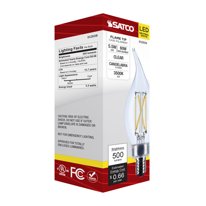 SATCO/NUVO 5.5W CA10 LED Candelabra E12 Base Clear 3500K 120V (S12508)