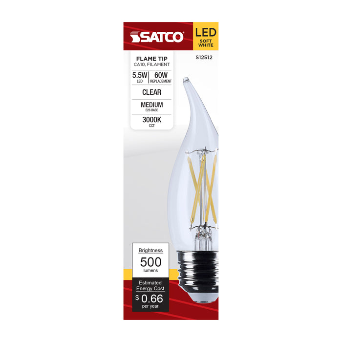SATCO/NUVO 5.5W CA10 LED Medium E26 Base Clear 3000K 120V (S12512)