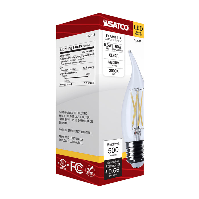 SATCO/NUVO 5.5W CA10 LED Medium E26 Base Clear 3000K 120V (S12512)