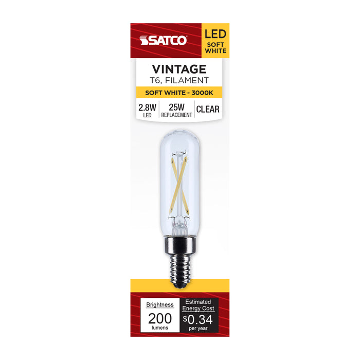 SATCO/NUVO 2.8W T6 LED Candelabra E12 Base Clear 3000K 120V (S12518)