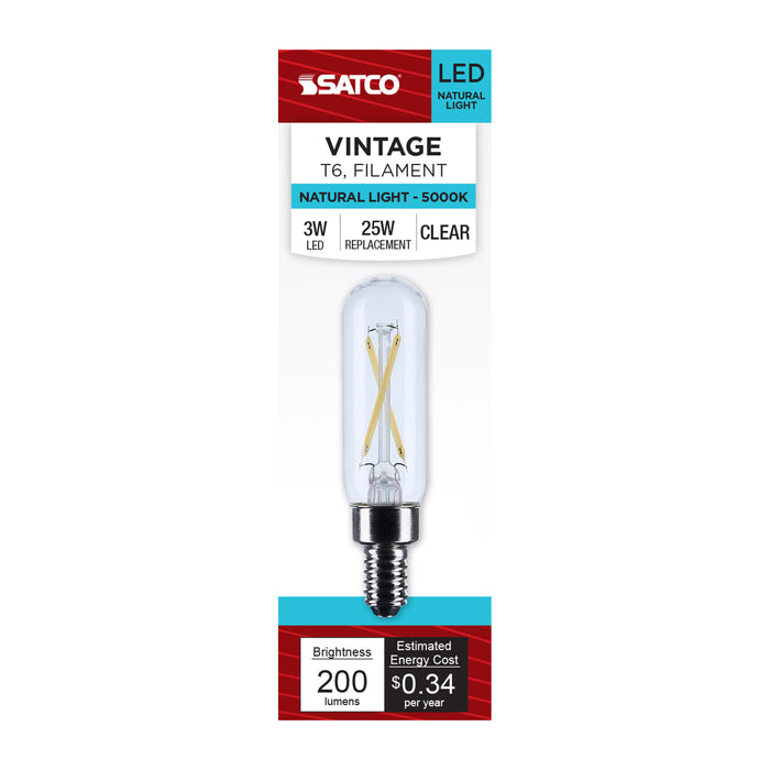 SATCO/NUVO 2.8W T6 LED Candelabra E12 Base Clear 5000K 120V (S12519)