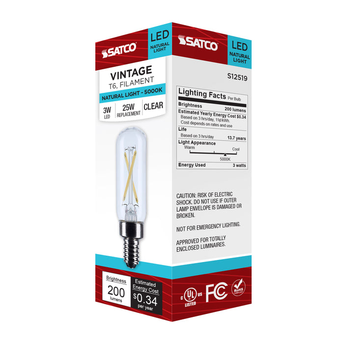 SATCO/NUVO 2.8W T6 LED Candelabra E12 Base Clear 5000K 120V (S12519)