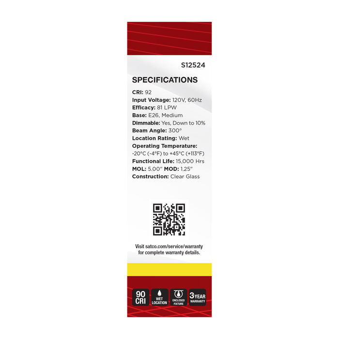 SATCO/NUVO 5.5W T10 LED Medium E26 Base Clear 3500K 120V (S12524)